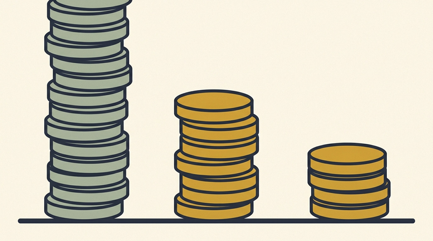 Flat illustration of three coin stacks of very different heights