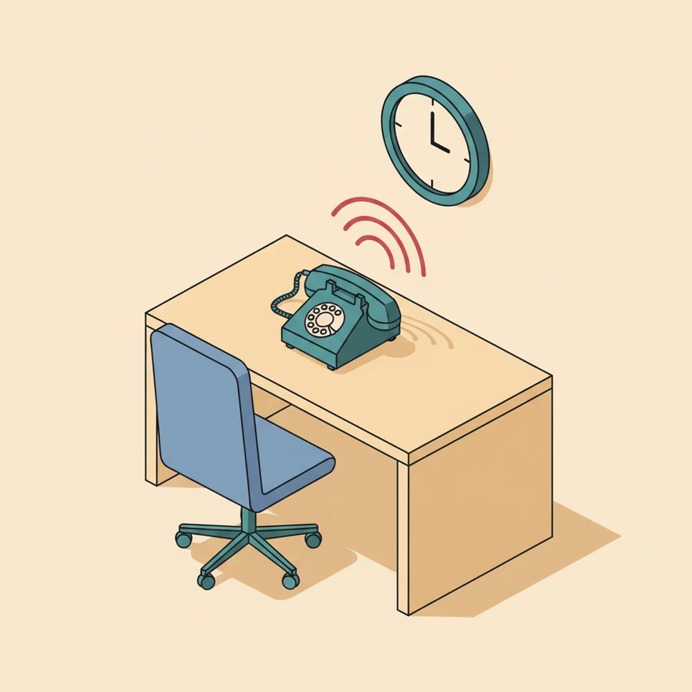 Illustration of a phone ringing on an empty desk after hours